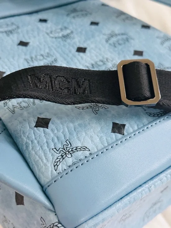 Authentic MCM Stark Mini Backpack Blue Visetos Studded 8x10x4 clean + Dust Bag - Picture 11 of 16